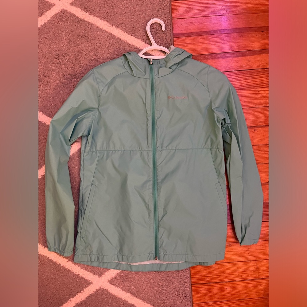 Teal, Columbia, youth XL, windbreaker/raincoat